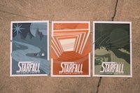 three starfall posters on the ground